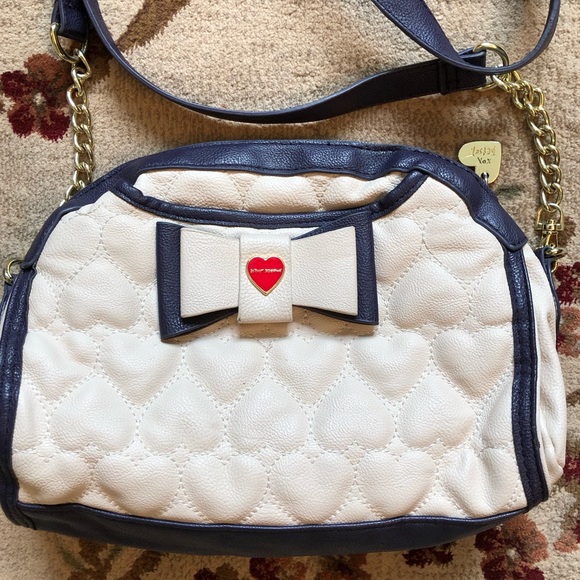 Auth Betsey Johnson White Blue Red Bow Purse Chain - Picture 1 of 13